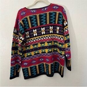 Akf vintage knit Colorful Geometric Pattern Sweater L